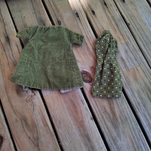 Vintage Fashion Doll Olive Green Corduroy Coat &  Dress Set OOAK Handmade - Picture 2 of 11
